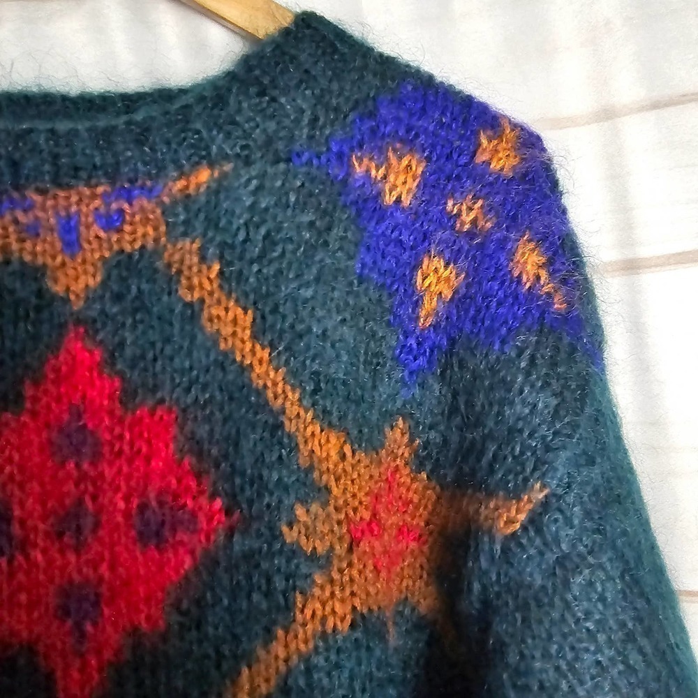 Vintage 90s Collections Sweater Womens Small Mohair Wool Colorful Hand Knit - Picture 4 of 9